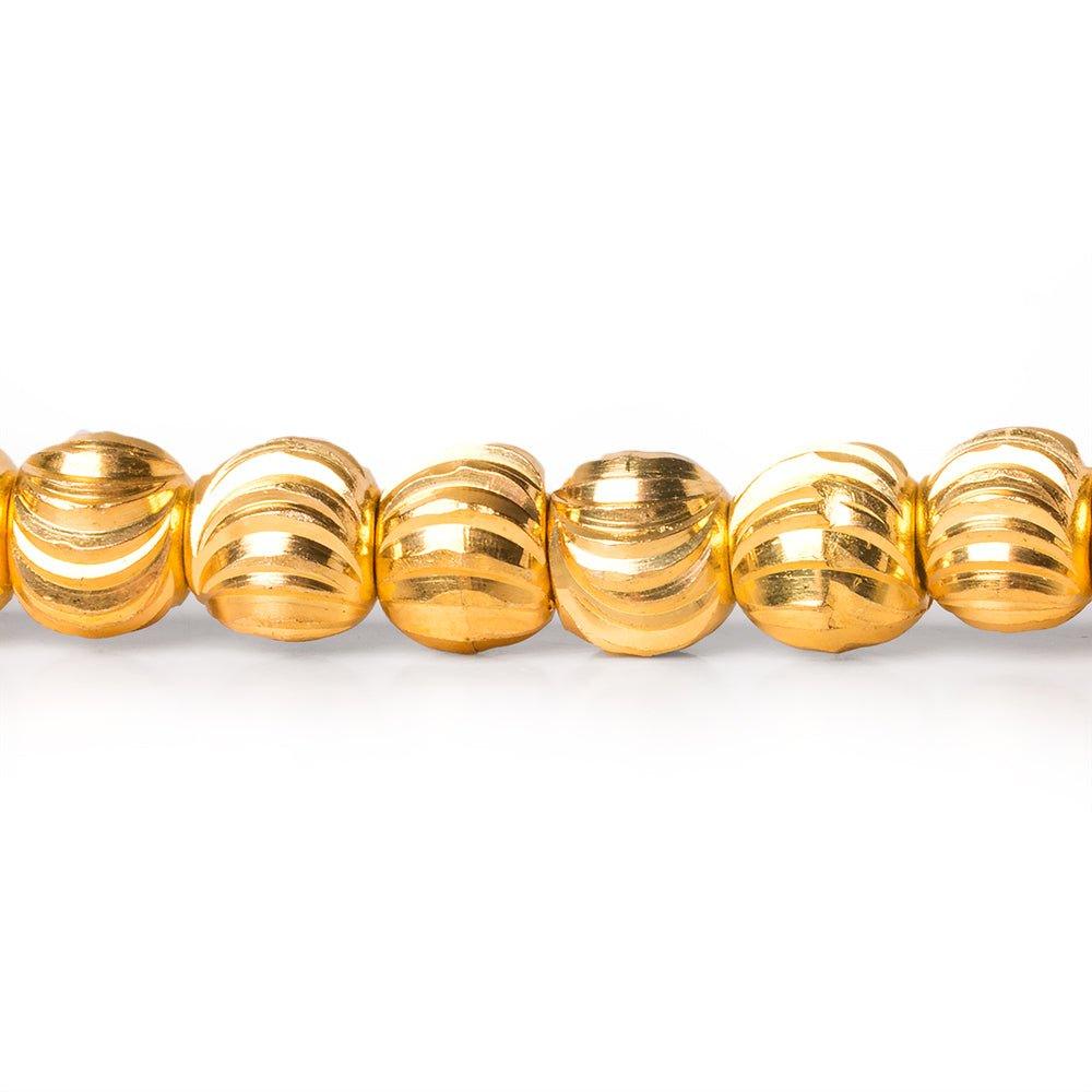 6mm 22kt Gold Plated Brass Diamond Cut Rounds Beads, 8 inch, 37 beads - The Bead Traders