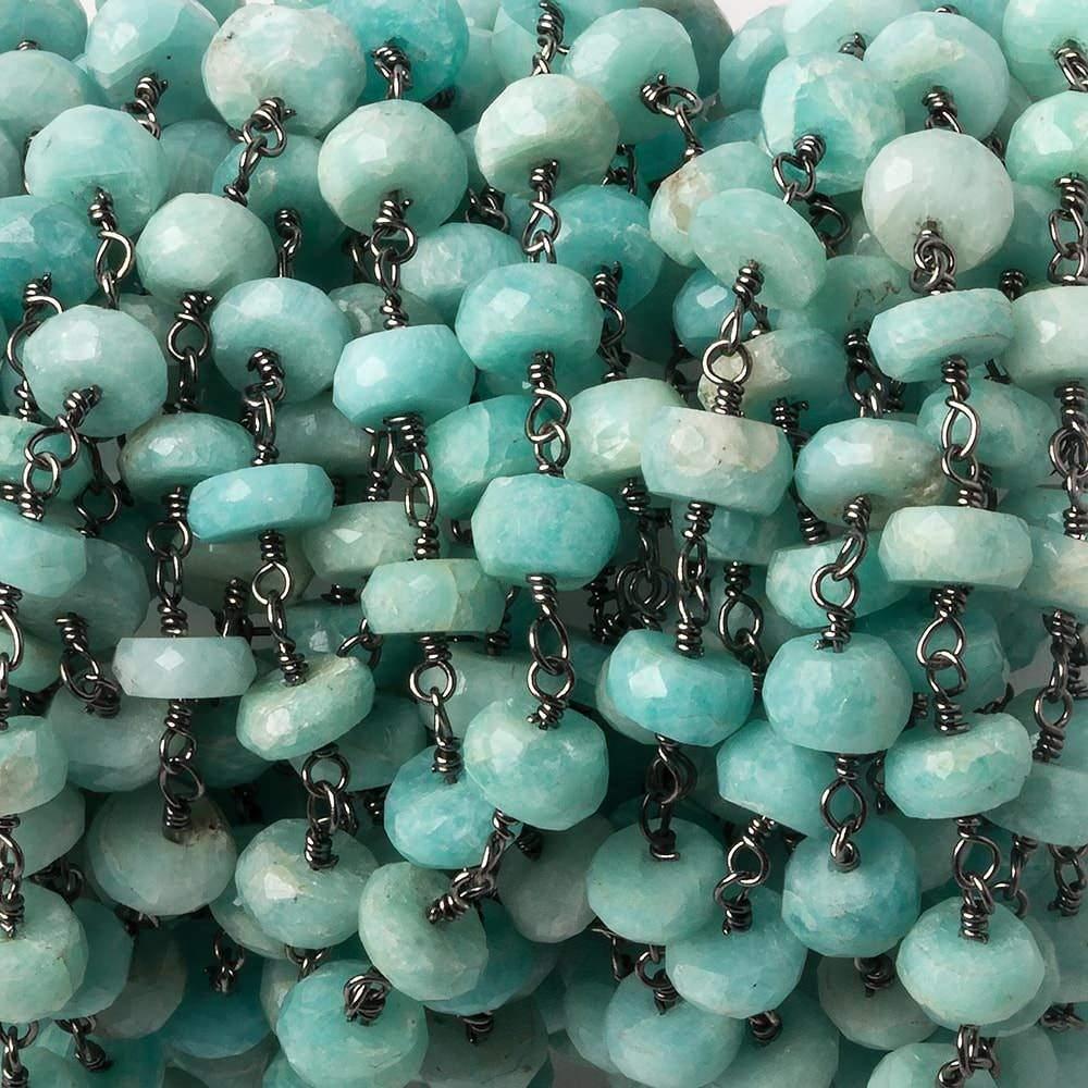 6mm Amazonite Faceted Rondelle Black Gold Chain 30 pieces - The Bead Traders