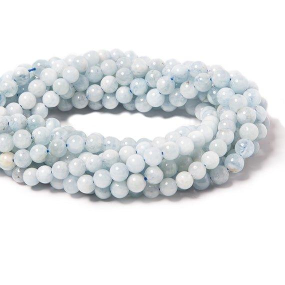 6mm Aquamarine plain round beads 15 inch 60 pieces - The Bead Traders
