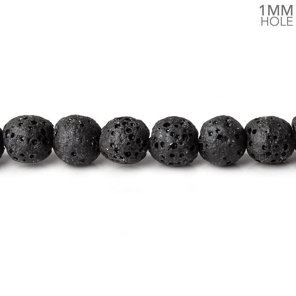 6mm Black Lava Rock plain rounds waxed 16 inch 64 beads - The Bead Traders