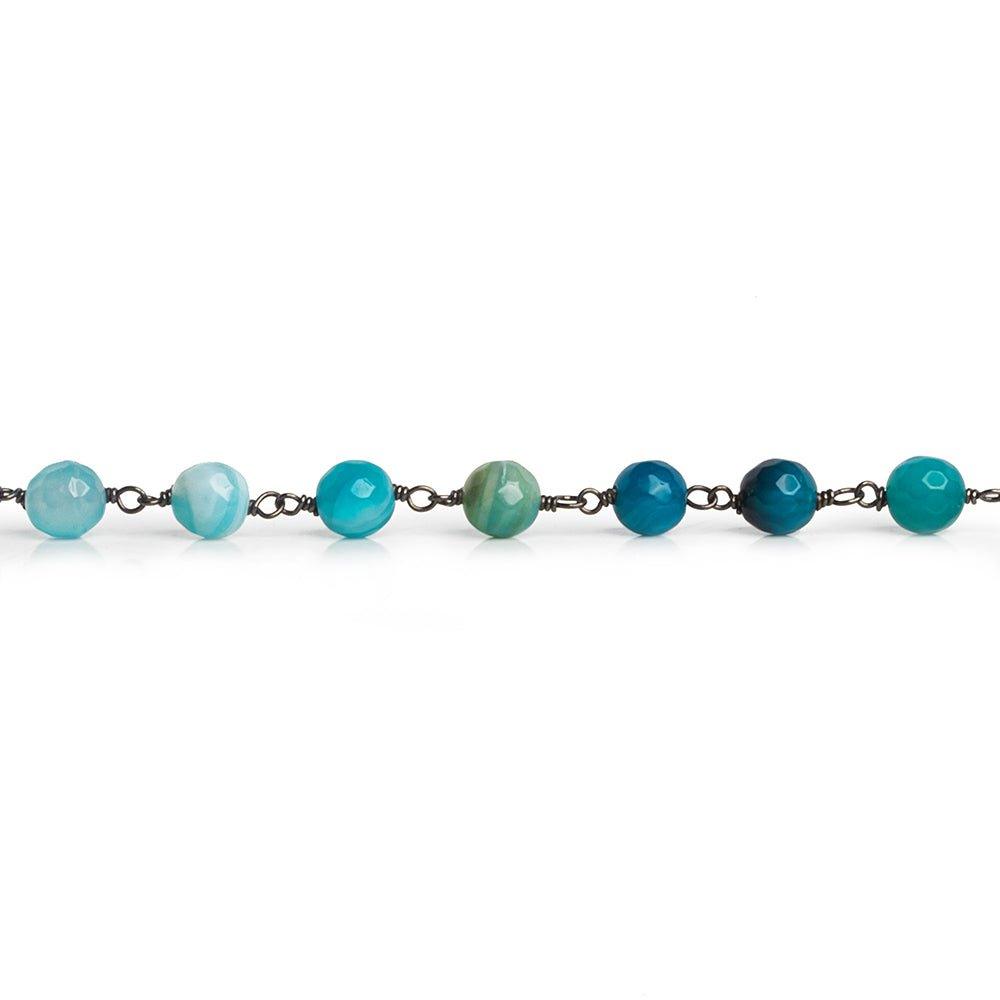 6mm Blue Agate Faceted Round Black Gold Chain 28 pieces - The Bead Traders
