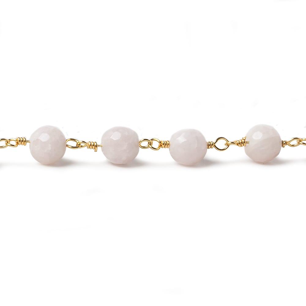 6mm Dyed Pink Jade faceted round Gold plated Chain by the foot 25 pieces - The Bead Traders