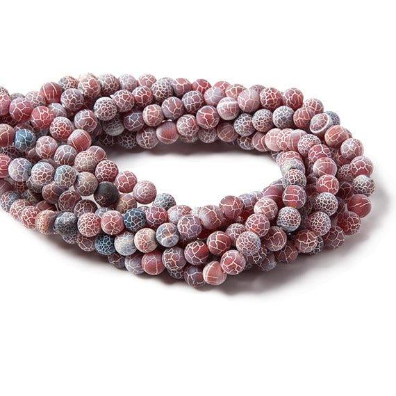 6mm Frosted Red & Black Crackled Agate plain round beads 14.25 inch 60 pieces - The Bead Traders