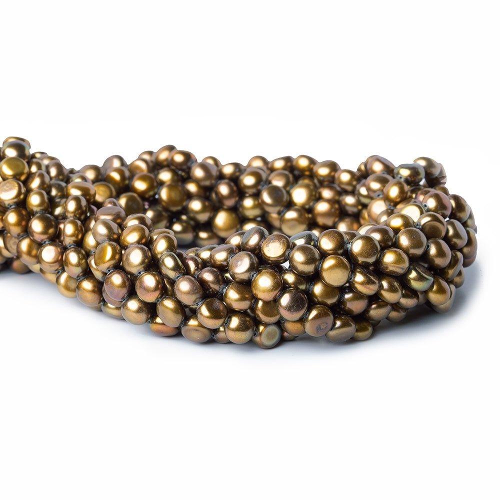 6mm Golden Brown Button Freshwater Pearls 15.5 inch 60 pieces - The Bead Traders