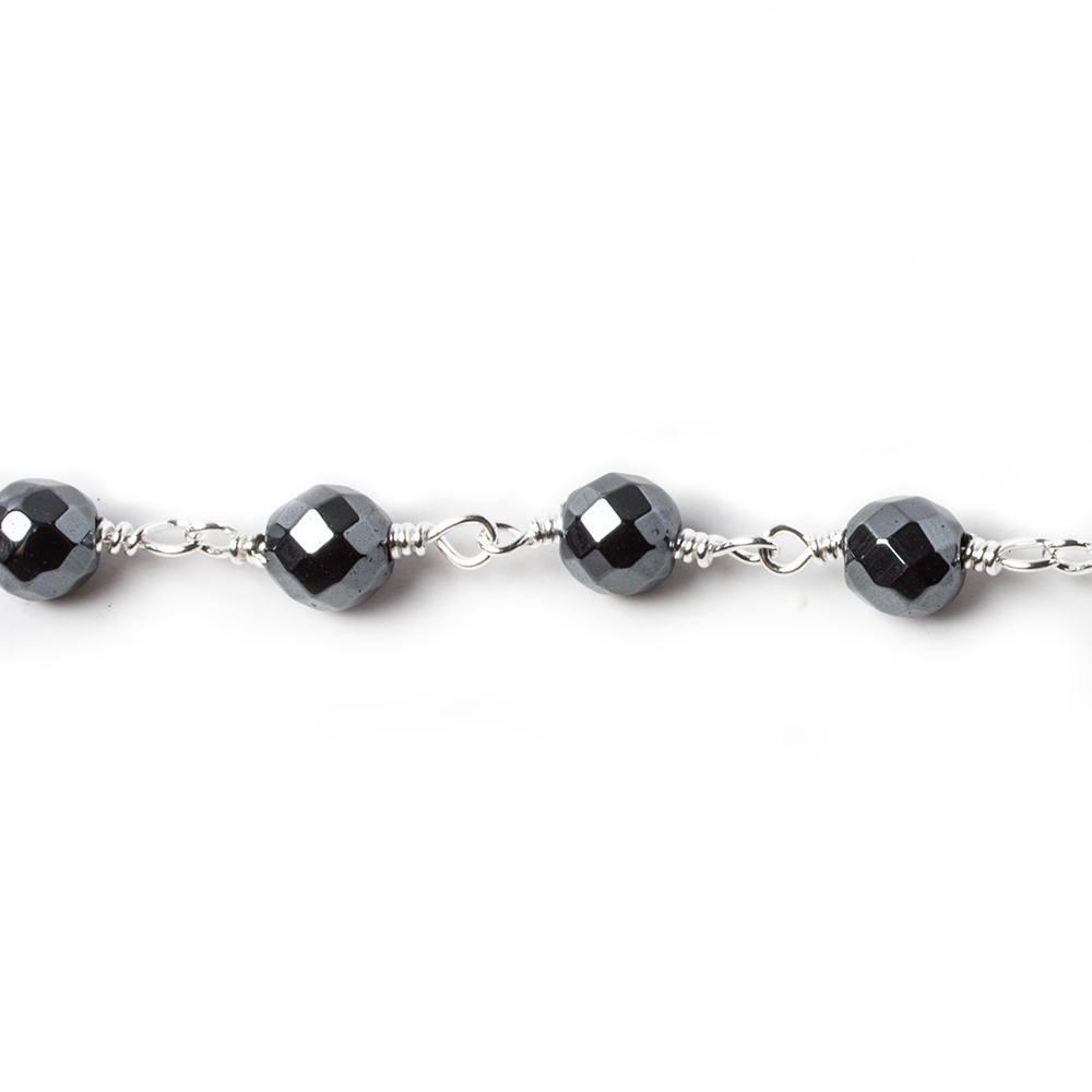 6mm Hematite faceted round Silver plated chain by the foot 24 pieces - The Bead Traders