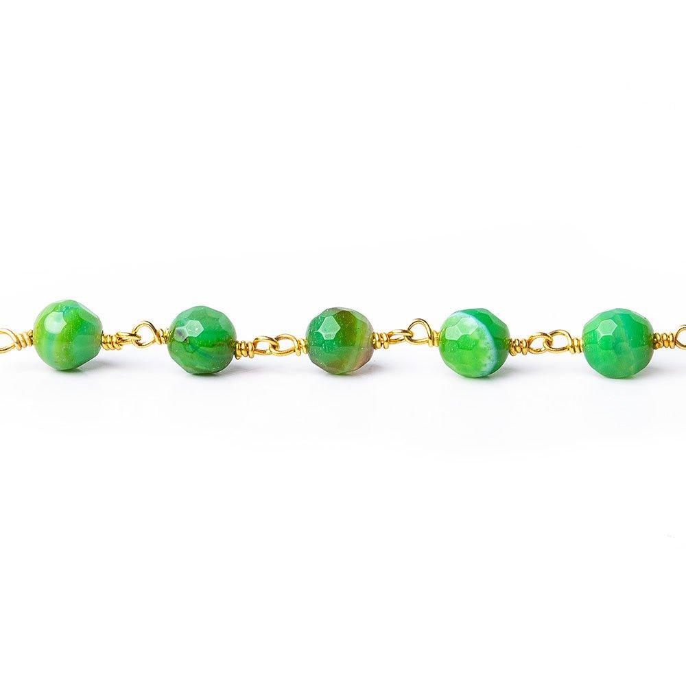 6mm Irish Greens Agate faceted round Gold plated Chain by the foot 26 pieces - The Bead Traders