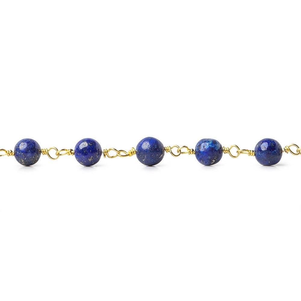 6mm Lapis Lazuli plain round Gold plated Chain by the foot 24 beads - The Bead Traders