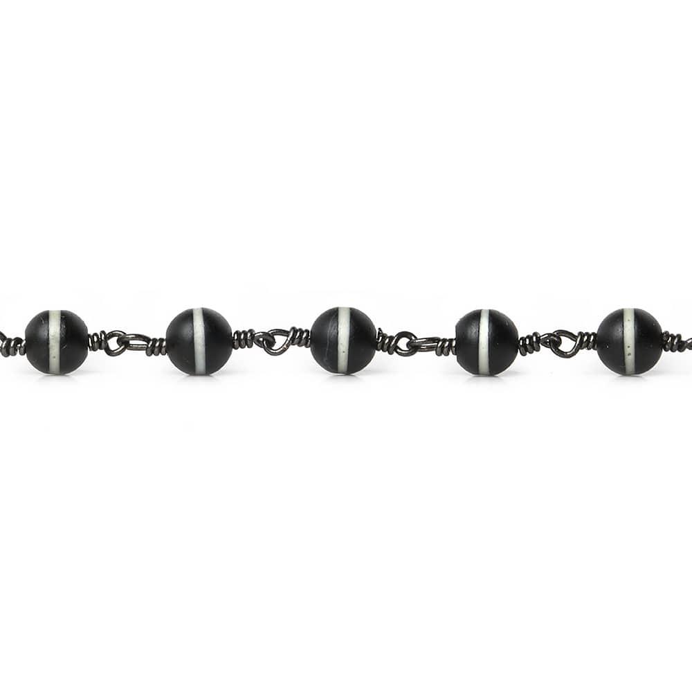 6mm Matte Black & White Tibetan plain round Black Gold Chain by the foot 21 beads - The Bead Traders