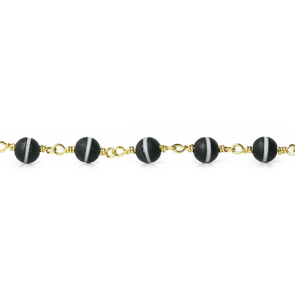 6mm Matte Black & White Tibetan plain round Gold Chain by the foot 21 beads - The Bead Traders