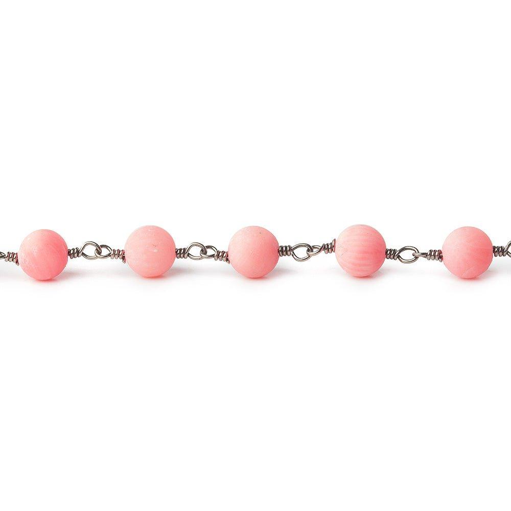 6mm Matte Dyed Pink Coral plain round Black Gold Chain by the foot 25 pieces - The Bead Traders