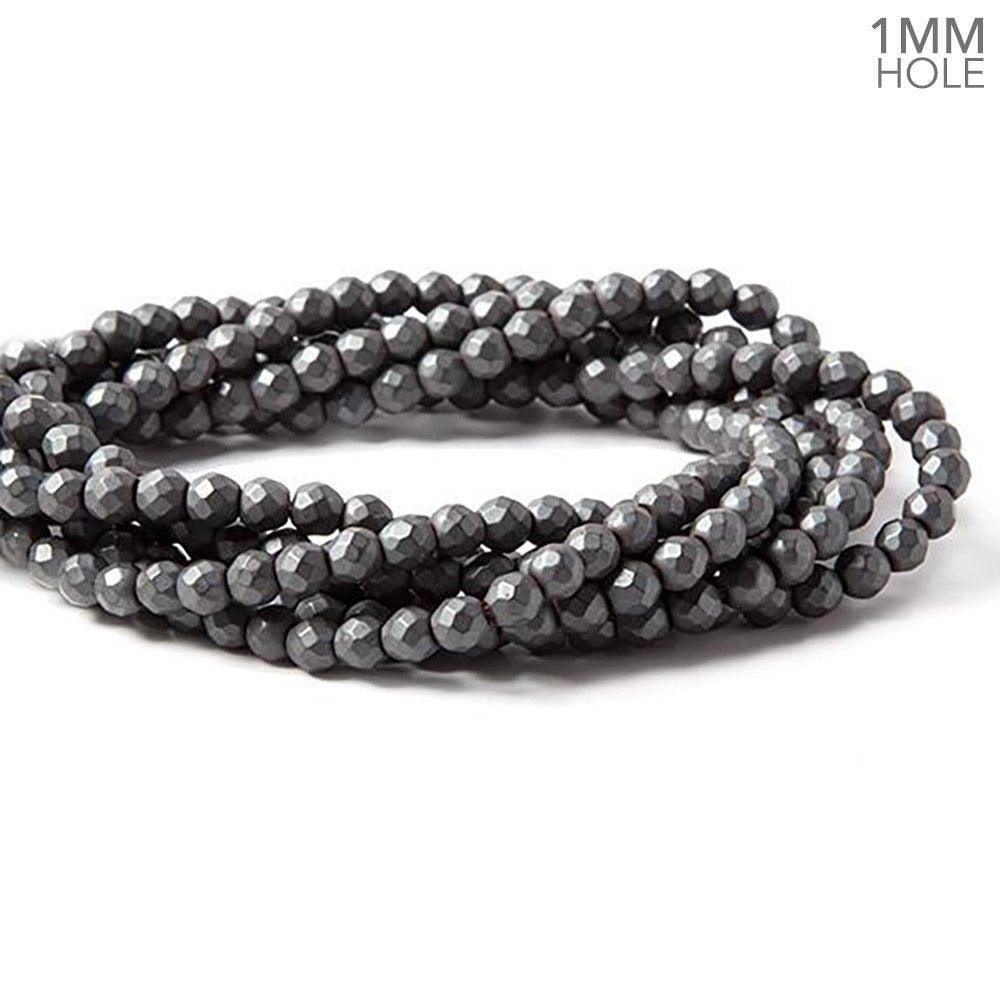 6mm Matte Hematite faceted round beads 15.5 inch 73 pieces - The Bead Traders
