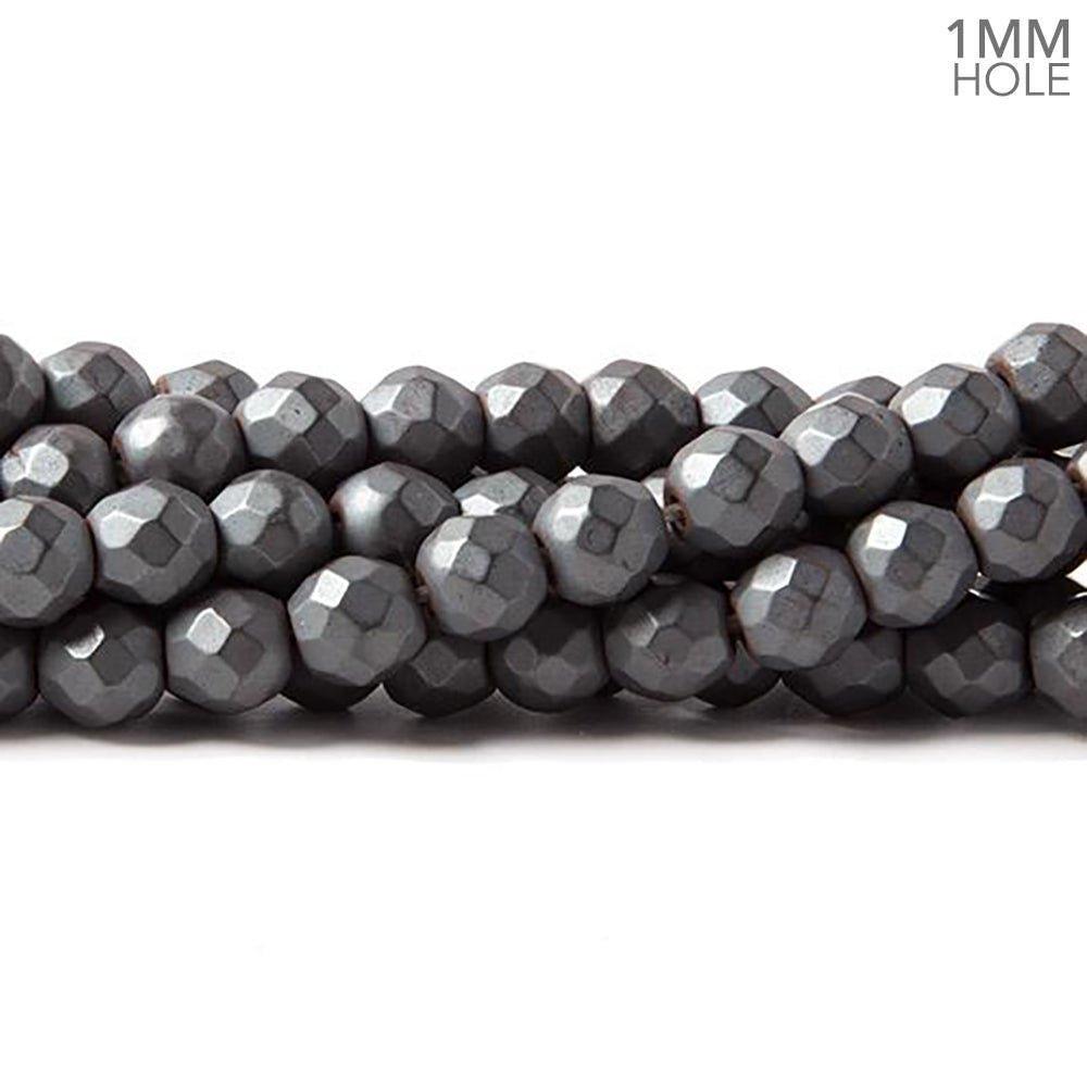 6mm Matte Hematite faceted round beads 15.5 inch 73 pieces - The Bead Traders
