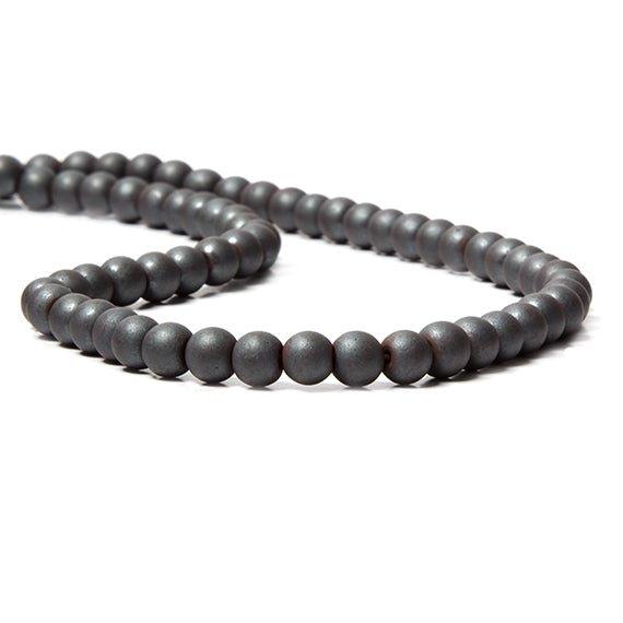 6mm Matte Hematite plain round 15.25 inch 74 Beads 2mm inside diameter - The Bead Traders