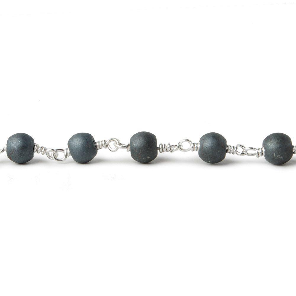 6mm Matte Hematite plain round Silver plated Chain by the foot 26 pieces - The Bead Traders
