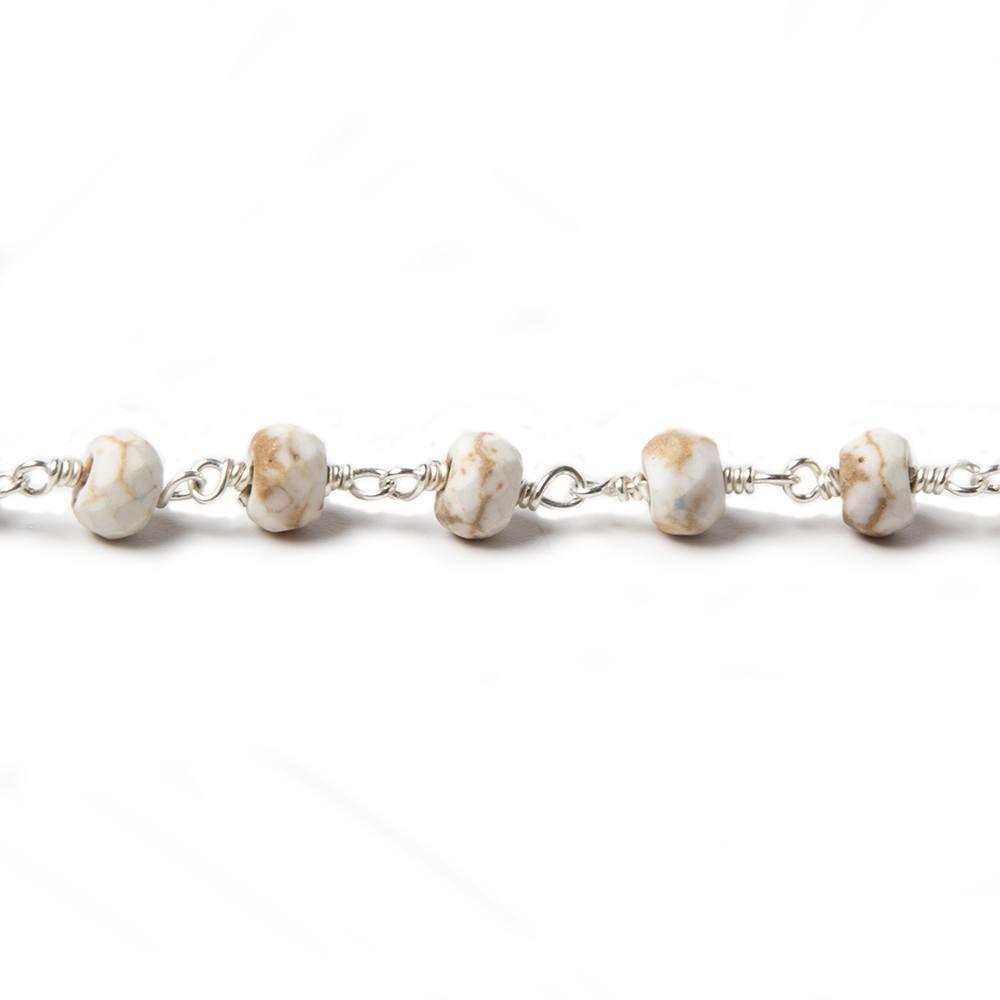 6mm Matte Howlite faceted rondelle Silver plated Chain by the foot 28 pieces - The Bead Traders