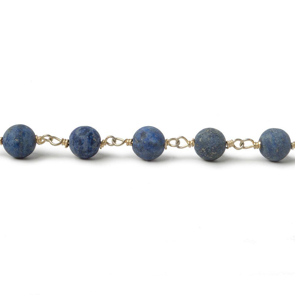 6mm Matte Lapis Lazuli plain round Gold plated Chain by the foot 24 pieces - The Bead Traders