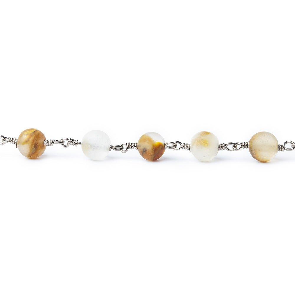 6mm Matte Multi Color Enhanced Quartz plain round Black Gold Chain by the foot 25 pieces - The Bead Traders