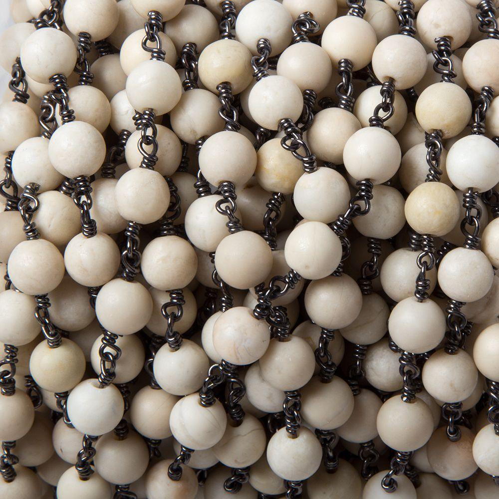 6mm Matte River Stone plain round Black Gold Chain by the foot 24 pieces - The Bead Traders