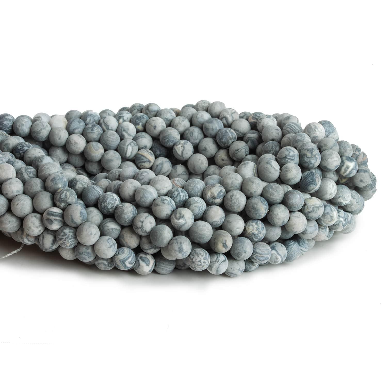 6mm Matte Silver Leaf Jasper Plain Rounds 15 inch 60 beads - The Bead Traders
