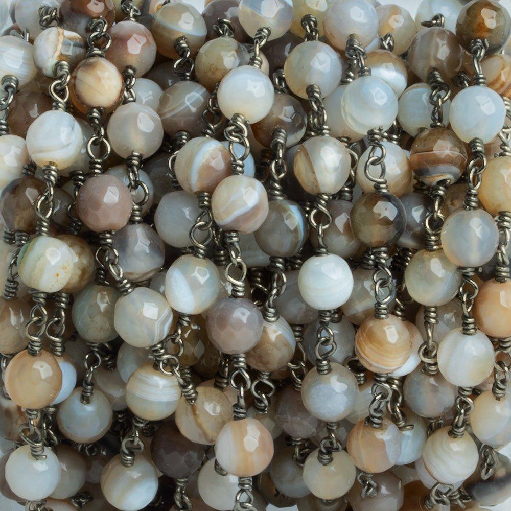 6mm Mocha Brown & Cream Agate Faceted Rounds Black Gold Chain - The Bead Traders