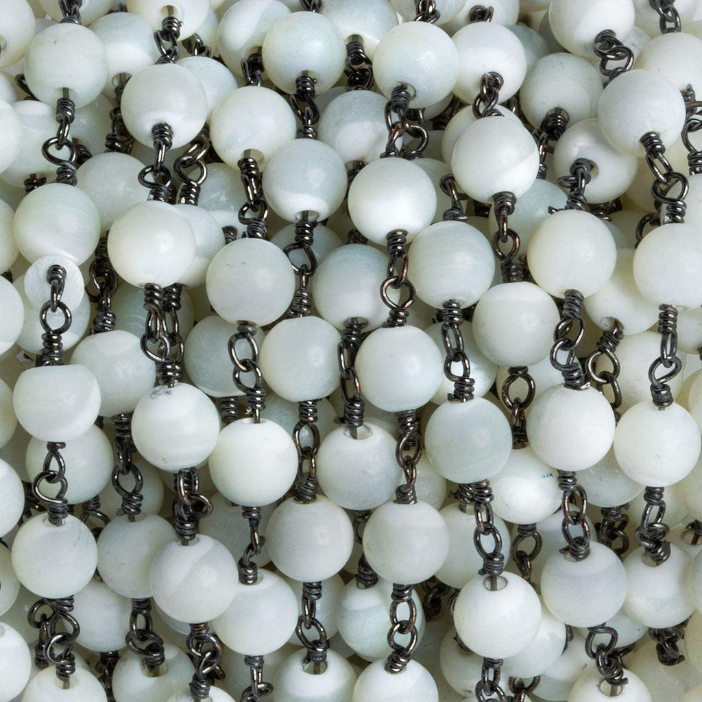 6mm Mother of Pearl Round Black Gold Chain 27 pieces - The Bead Traders