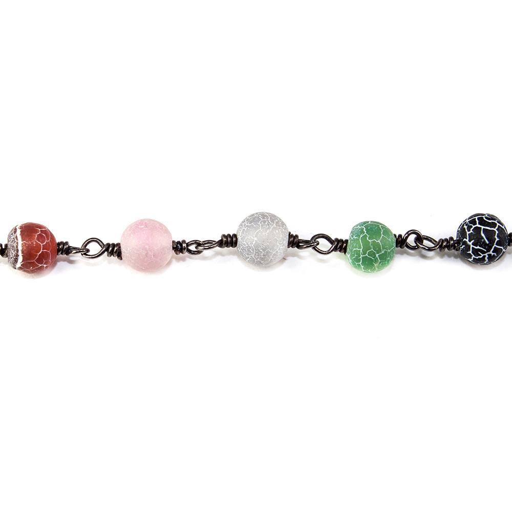 6mm Multi Color Agate Black Gold Chain sold by the foot - The Bead Traders