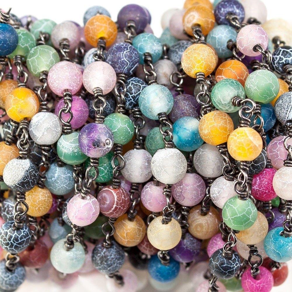 6mm Multi Color Agate Black Gold Chain sold by the foot - The Bead Traders