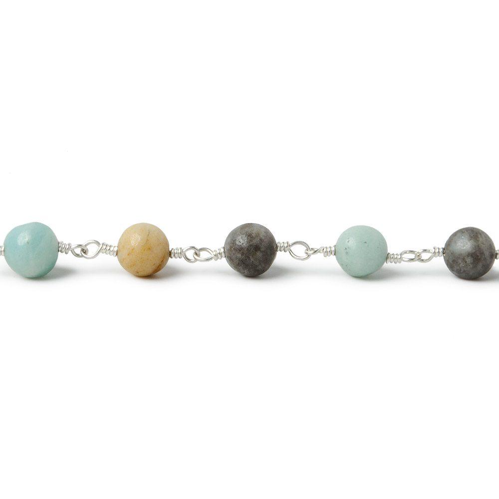 6mm Multi Color Amazonite plain round Silver plated Chain by the foot 26 pieces - The Bead Traders