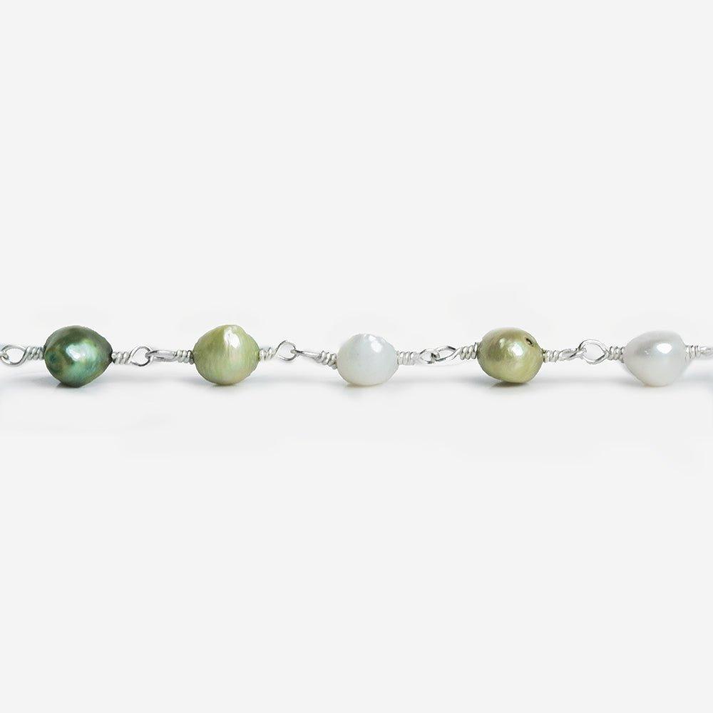 6mm Multi Color Baroque Freshwater Pearl Silver Chain - The Bead Traders