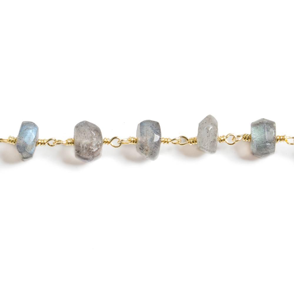 6mm Mystic Labradorite faceted rondelle Gold plated Chain by the foot 21 pieces - The Bead Traders