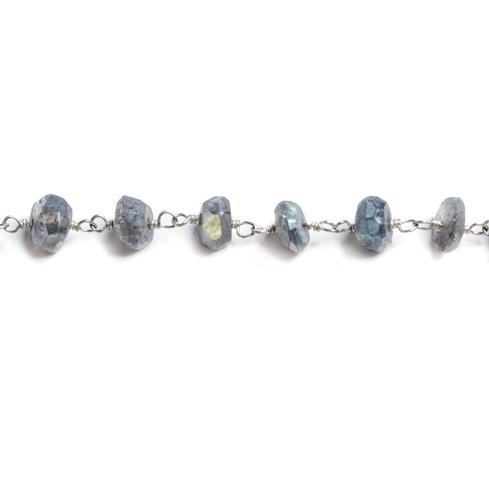 6mm Mystic Labradorite faceted rondelle Silver Chain by the foot 35 pcs - The Bead Traders