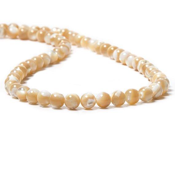 6mm Natural Latte Mother of Pearl plain round Beads 15 inch 73 pieces - The Bead Traders