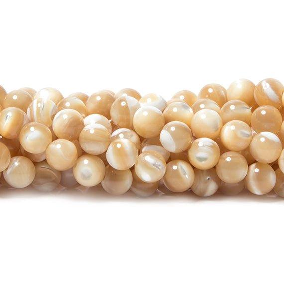 6mm Natural Latte Mother of Pearl plain round Beads 15 inch 73 pieces - The Bead Traders