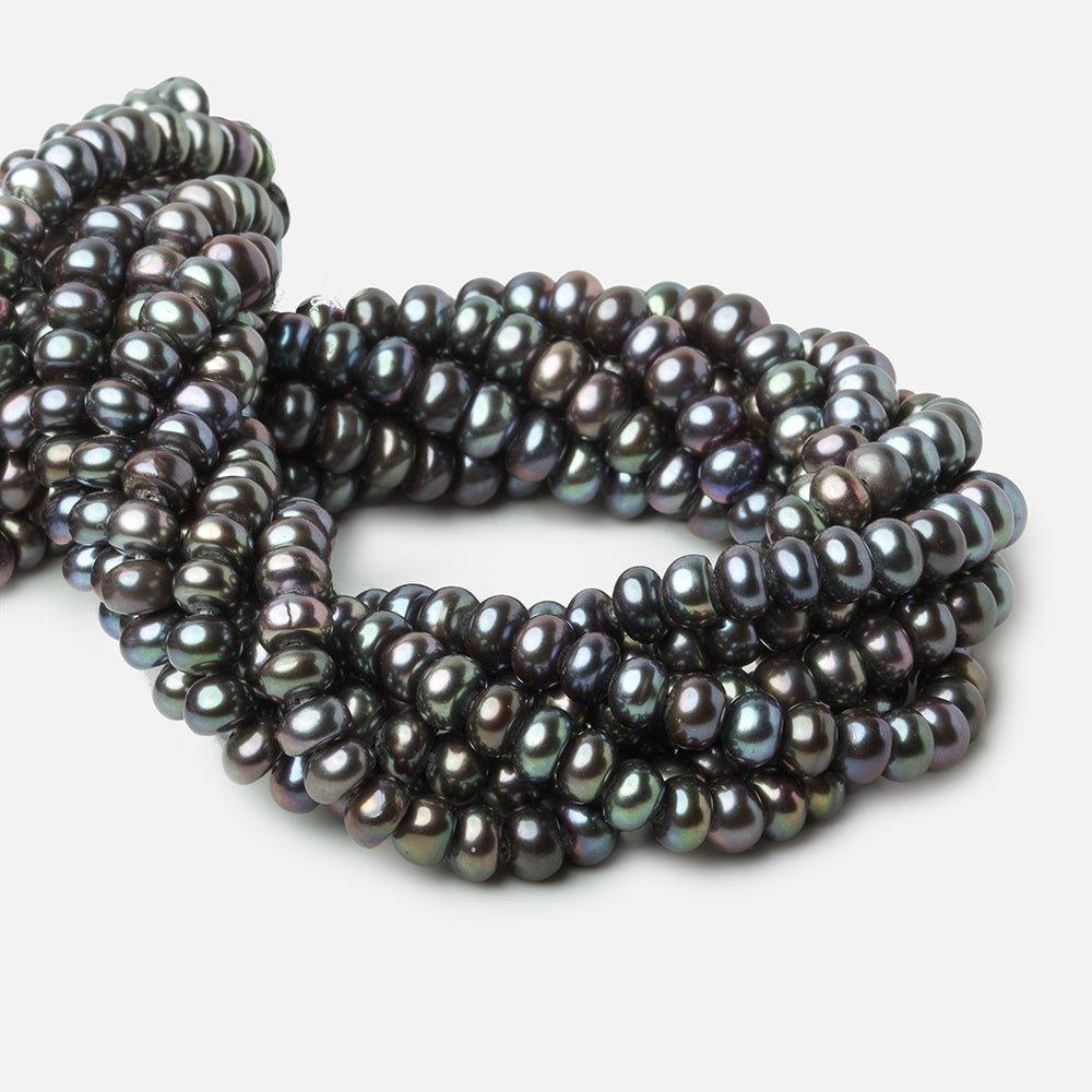 6mm Peacock Center Drilled Button Freshwater Pearl 15.5 inch 90 pieces - The Bead Traders