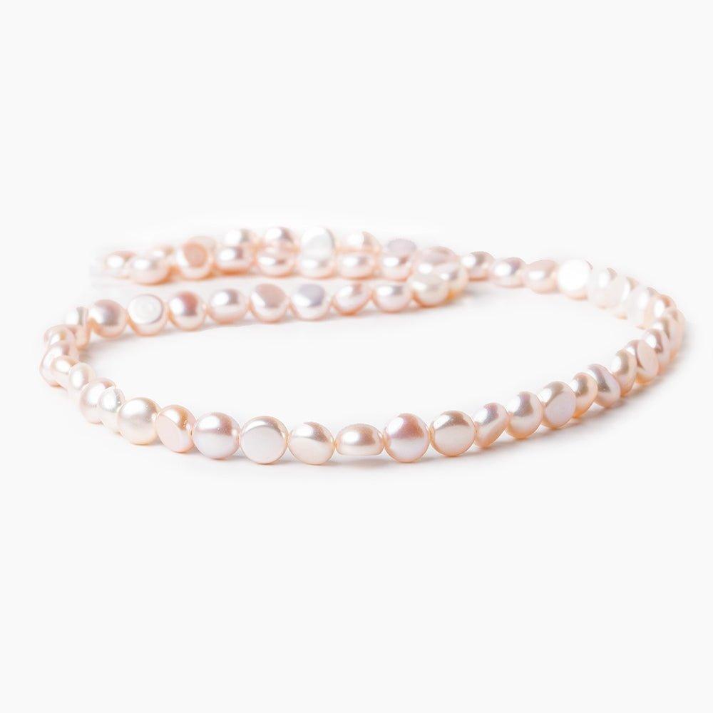 6mm Petal Pink Button Freshwater Pearls 15.5 inch 60 pieces - The Bead Traders