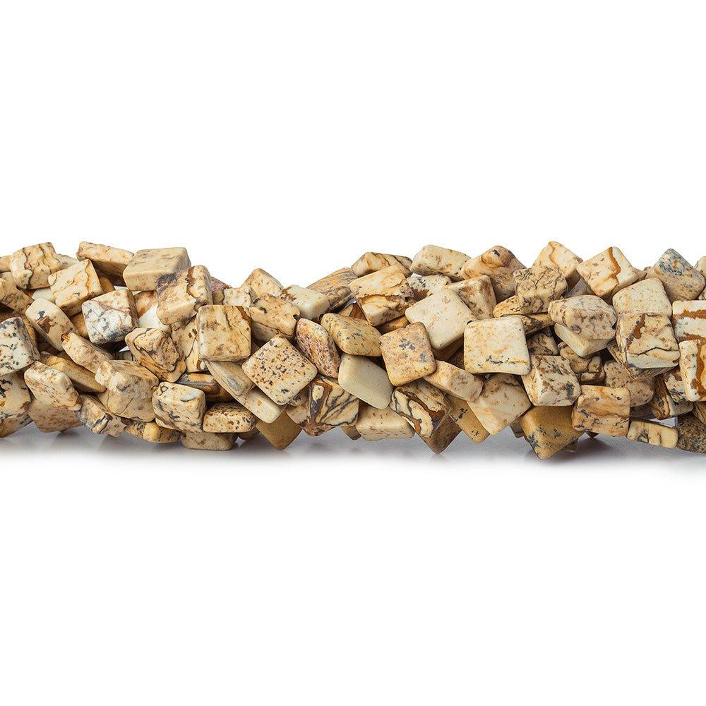 6mm Picture Jasper Corner Drilled Square Beads, 14 inch - The Bead Traders