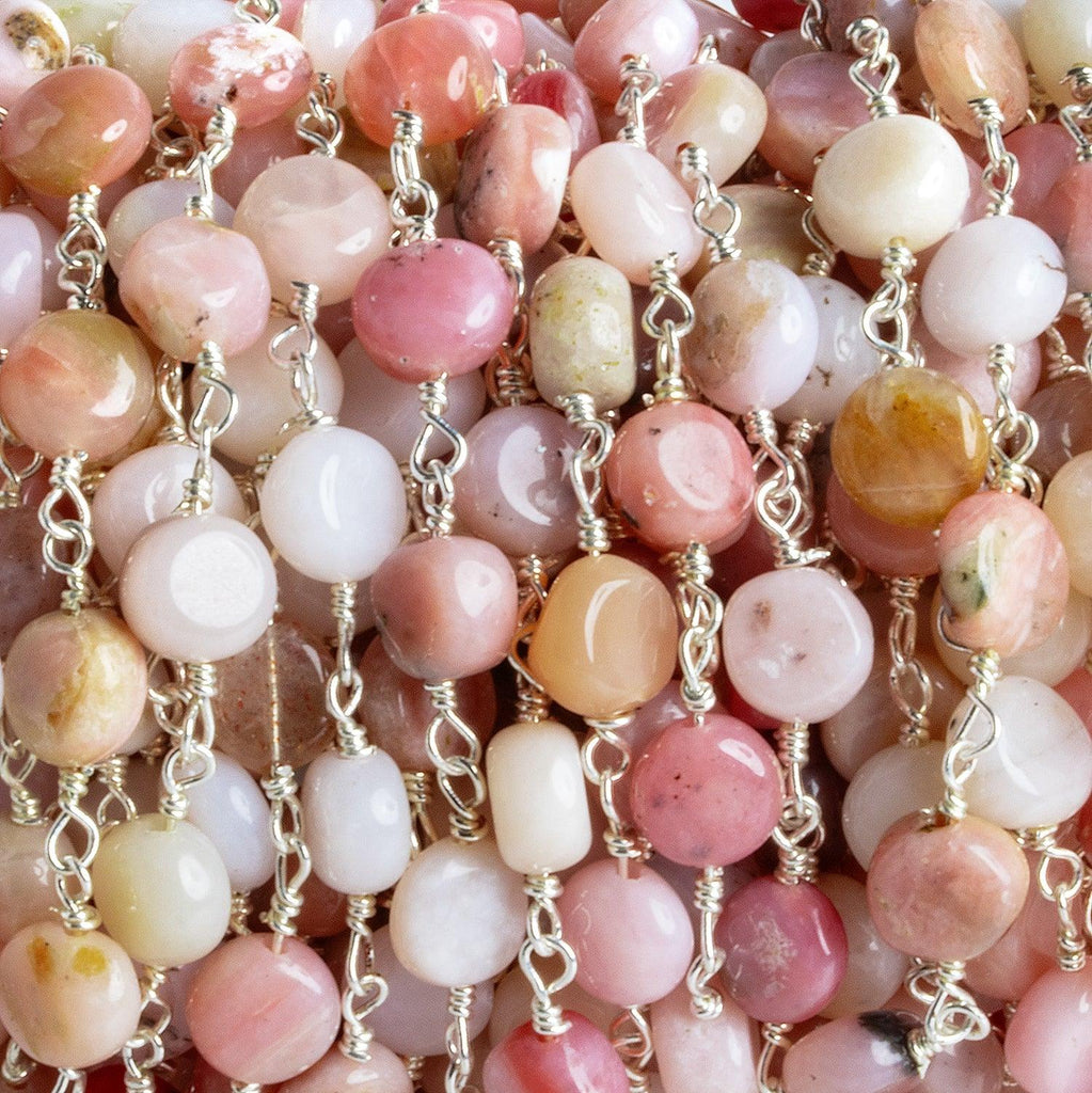 6mm Pink Peruvian Opal Coins Silver Chain 25 beads - The Bead Traders