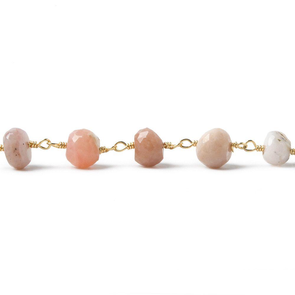 6mm Pink Peruvian Opal faceted rondelle Gold plated Chain by the foot 31 pieces - The Bead Traders