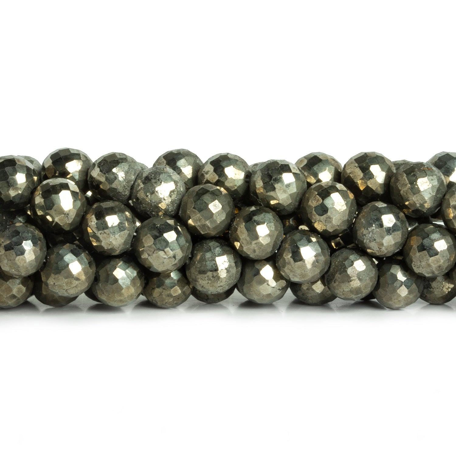 6mm Pyrite Faceted Round Beads 8 inch 33 pieces - The Bead Traders