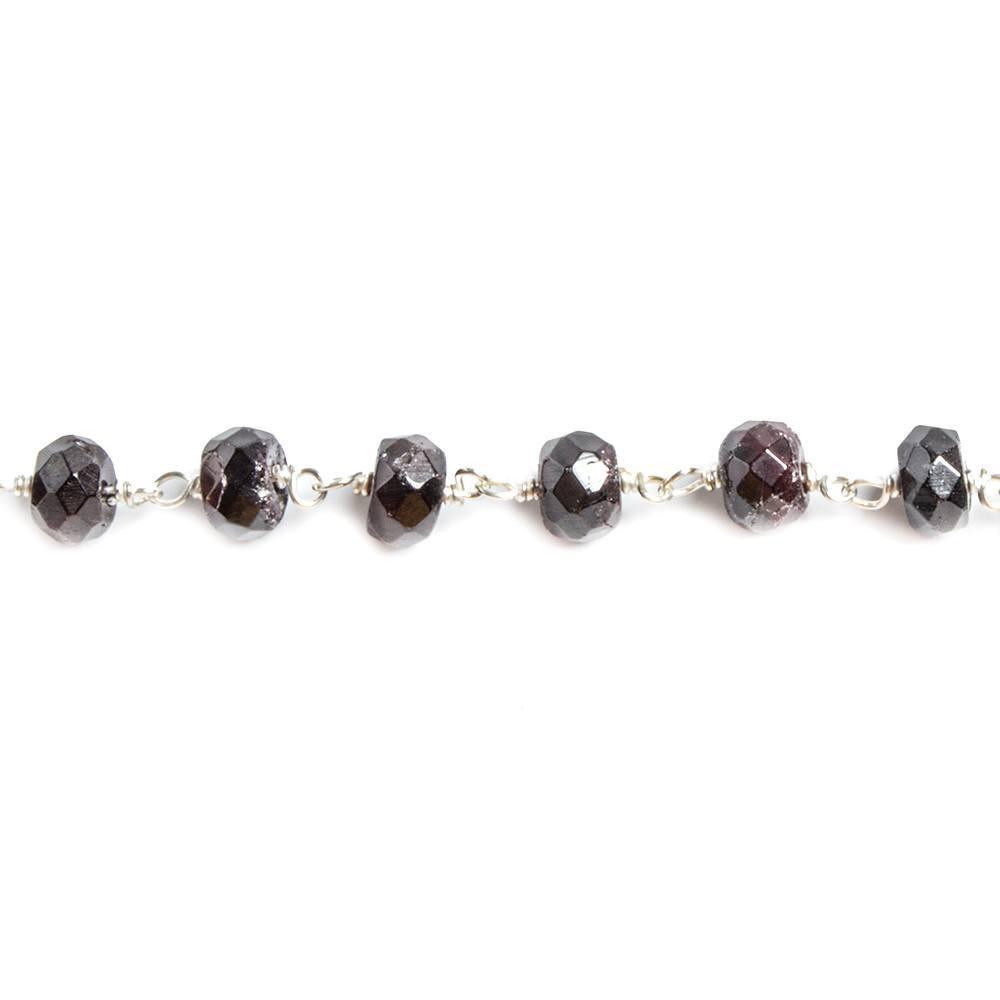 6mm Red Garnet faceted rondelle .925 Sterling Silver Chain by the foot 34 pcs - The Bead Traders