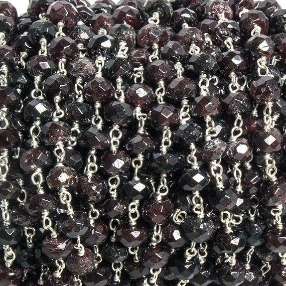 6mm Red Garnet faceted rondelle .925 Sterling Silver Chain by the foot 34 pcs - The Bead Traders