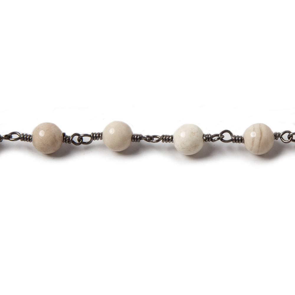 6mm River Stone plain round Black Gold Chain by the foot 24 pieces - The Bead Traders