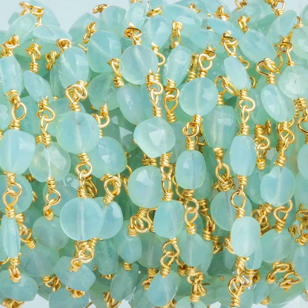 6mm Seafoam Chalcedony Faceted Coin Gold Chain 25 pieces - The Bead Traders