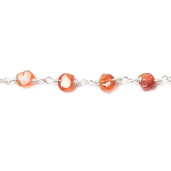 6mm Shaded Carnelian plain coin Silver Chain by the foot 25 pcs - The Bead Traders