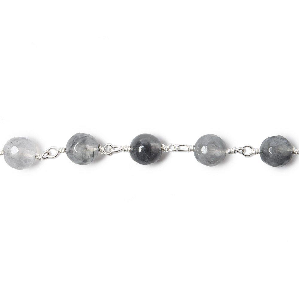 6mm Silver Quartz faceted round Silver plated Chain by the foot 25 pieces - The Bead Traders