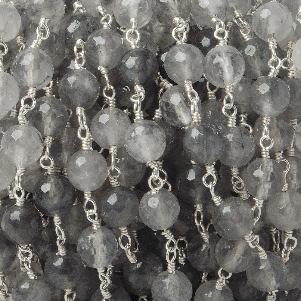 6mm Silver Quartz faceted round Silver plated Chain by the foot 25 pieces - The Bead Traders