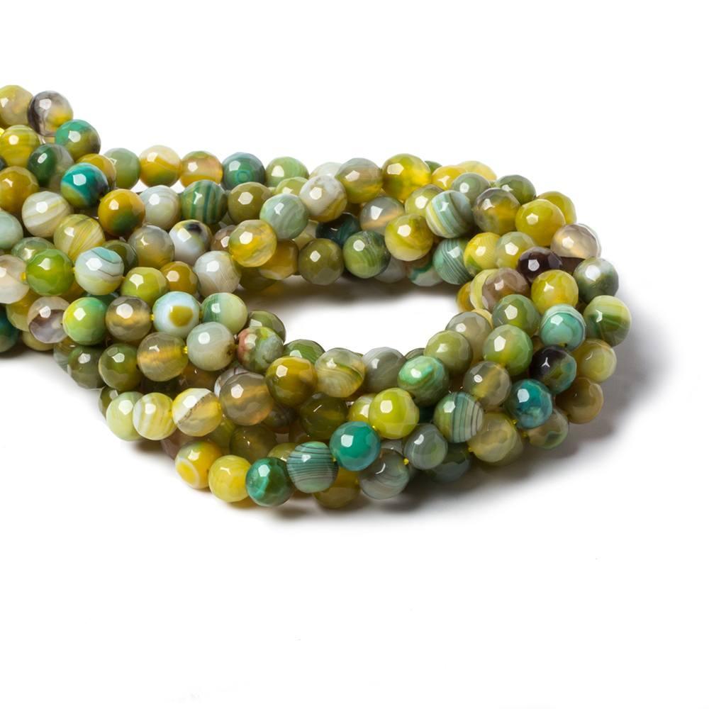 6mm Spring Green Banded Agate faceted rounds 14.5 inch 60 beads - The Bead Traders