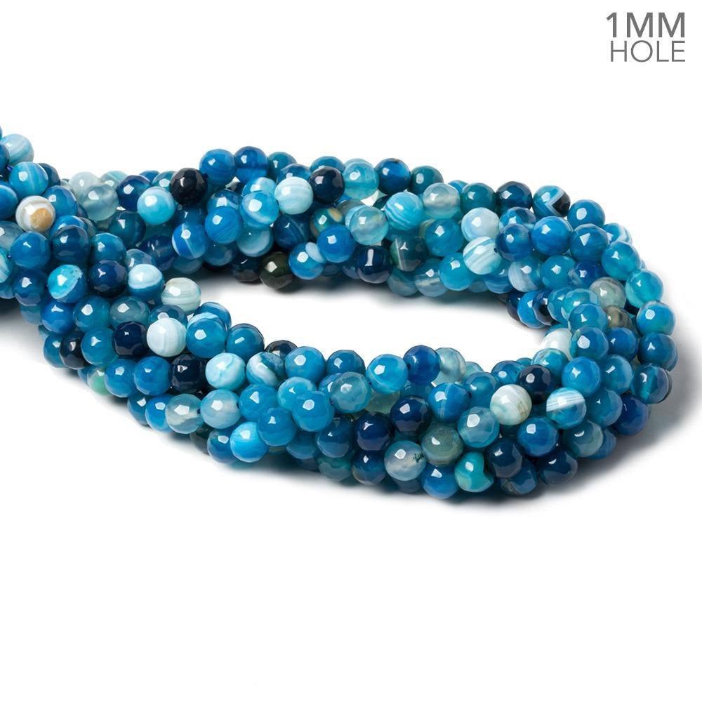 6mm Tangled up in Blue Banded Agate faceted rounds 14.5 inch 60 beads - The Bead Traders