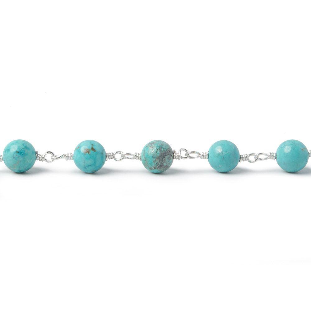 6mm Turquoise Howlite plain round Silver plated Chain by the foot 26 pieces - The Bead Traders
