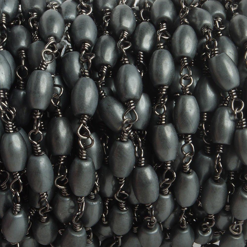 6x4mm Matte Hematite plain rice Black Gold plated Chain by the foot 24 pieces - The Bead Traders